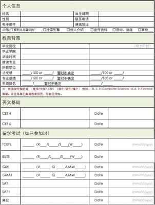 兆龙留学信息咨询基本信息表